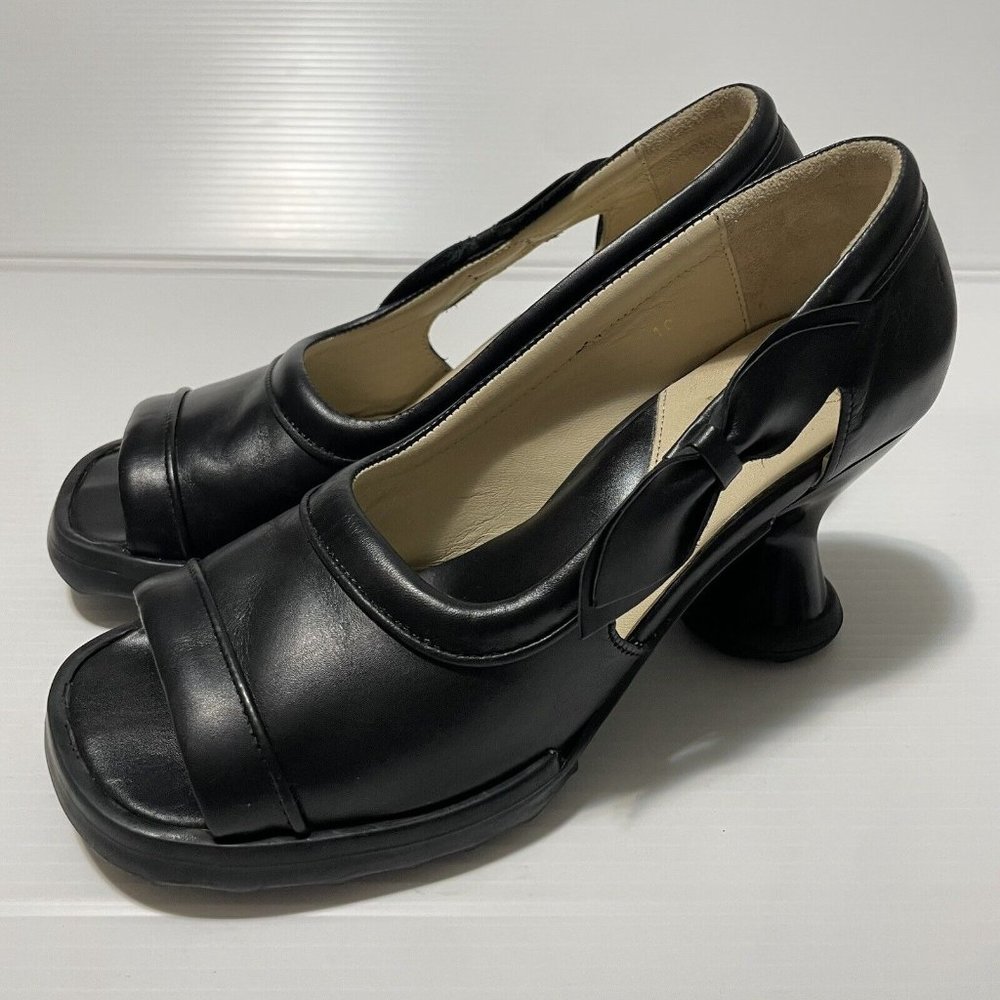 John Fluevog Mini Bebe Open-Toe Pumps Black Chunky Women’s Shoes Sz 10 - Picture 2 of 16